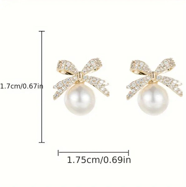 Vintage Pearl Bow Stud Earrings