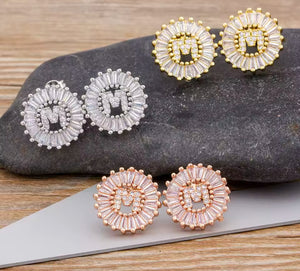 Rose Gold Starburst Initial Earrings