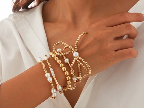 Pearl & Beaded Bow Bracelet Set