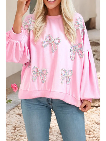 Bow Decor Lantern Sleeve Pullover Sweatshirt