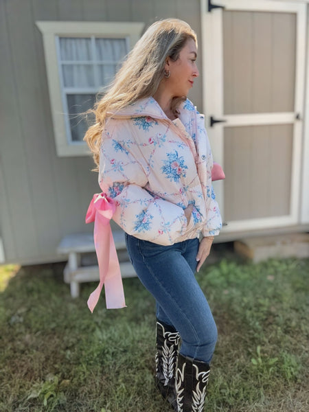 The Elle Woods Floral Bow Puffer Jacket