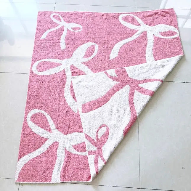 Pink Bow Reversible Plush Blanket