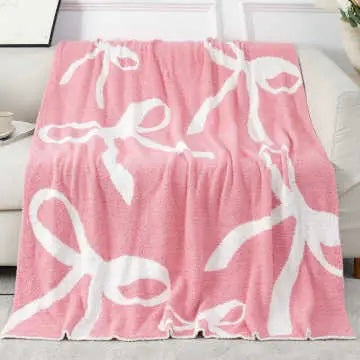 Pink Bow Reversible Plush Blanket