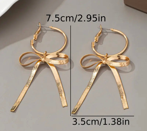 Bowknot Drop Hoop Earrings