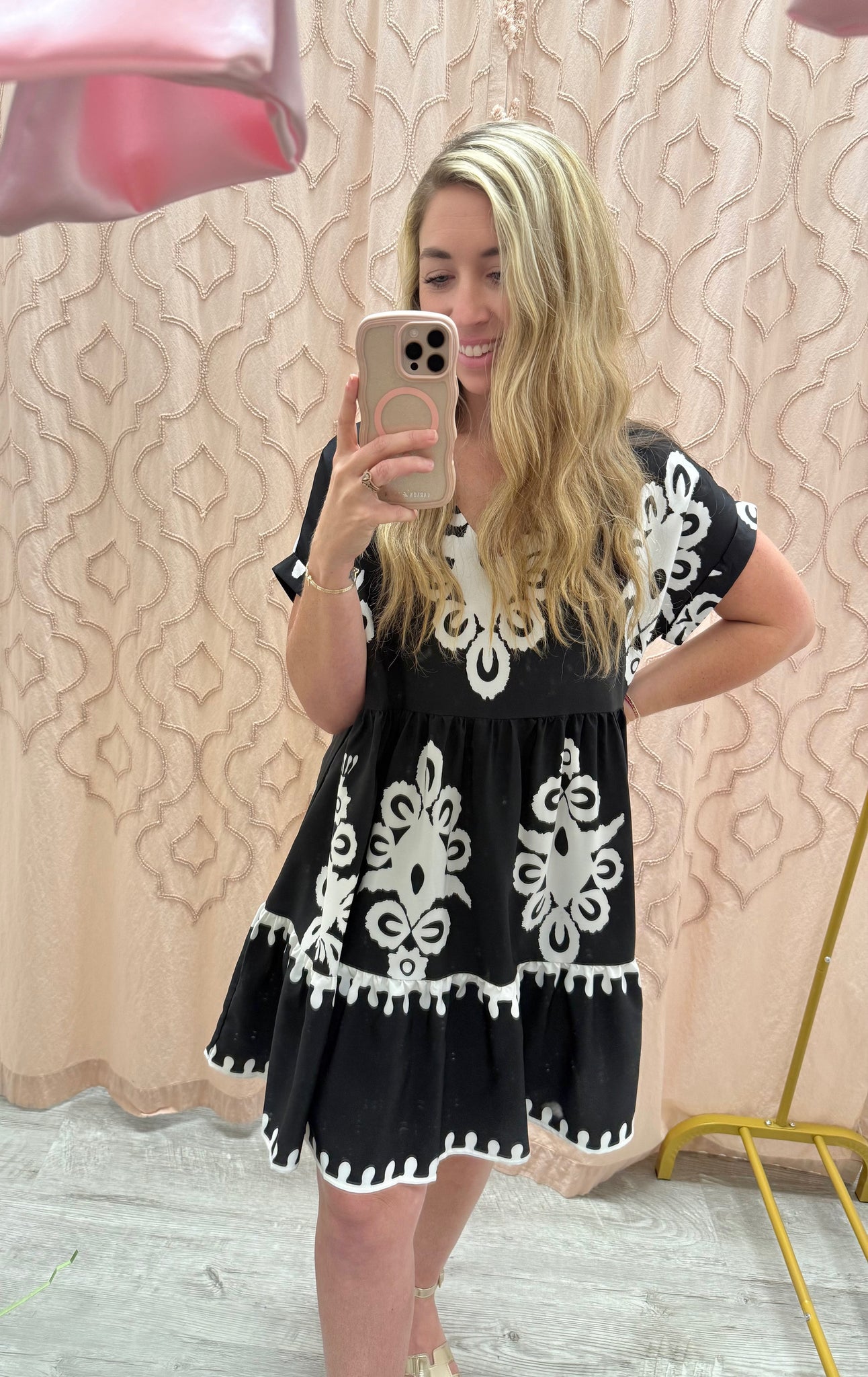 Beach House Brunch Printed Dress-Black