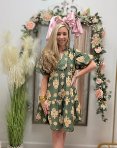 Darling Moment Printed Dress- Olive