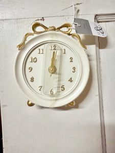 Round White & Gold Bow Clock