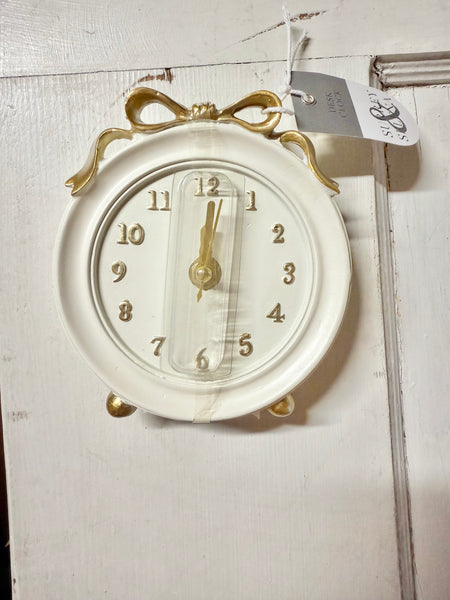 Round White & Gold Bow Clock