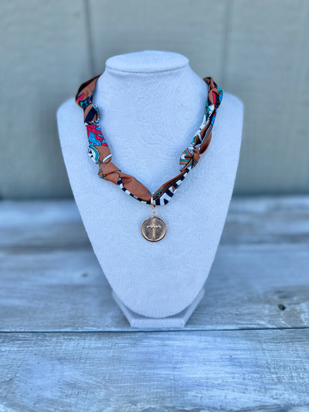 Printed Scarf Interchangeable Charm Necklace