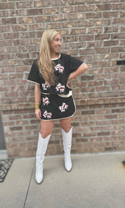 End Zone Football Bow Patch Skort Set
