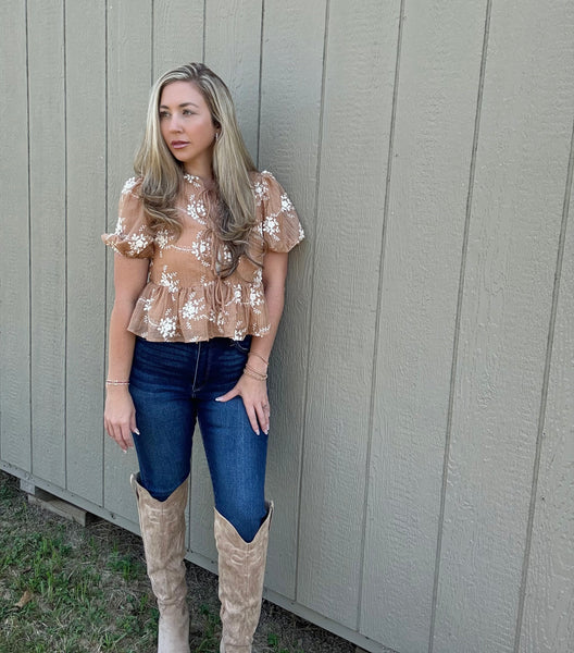 Harvest Lane Embroidered Peplum Top