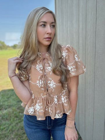Harvest Lane Embroidered Peplum Top