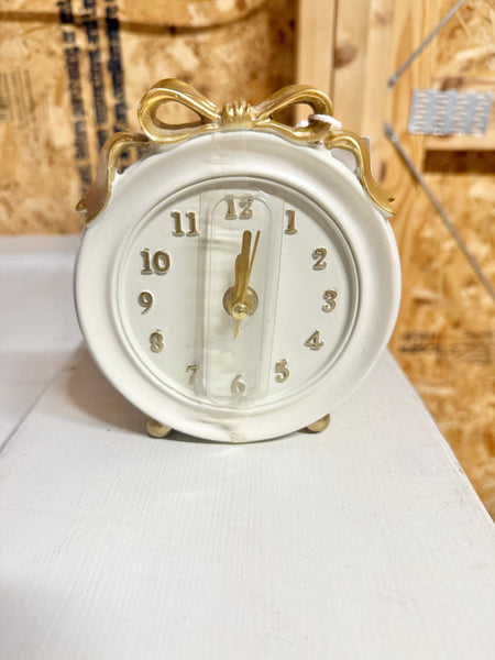 Round White & Gold Bow Clock