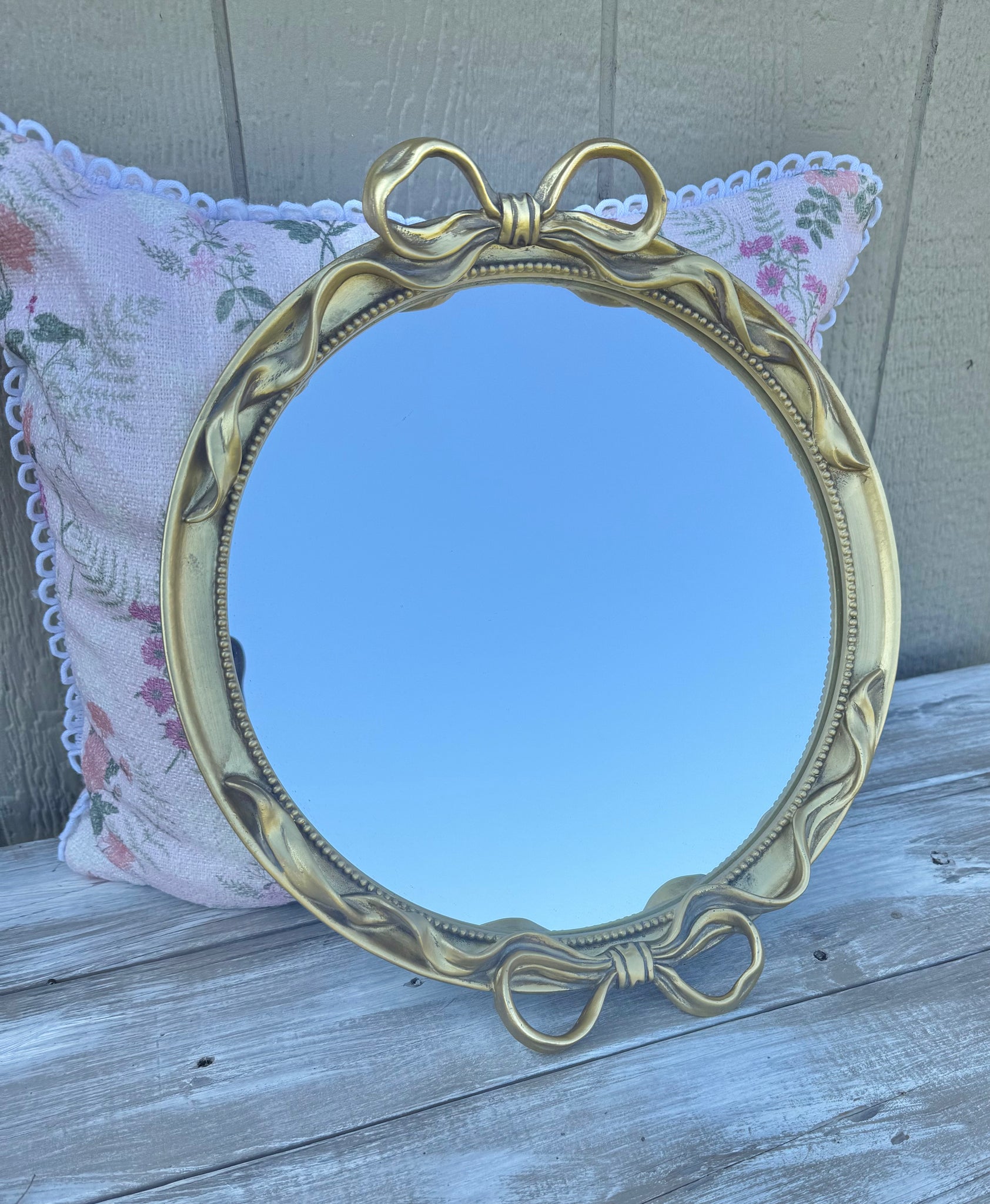 Gold Bow Mirrored Tray- Large