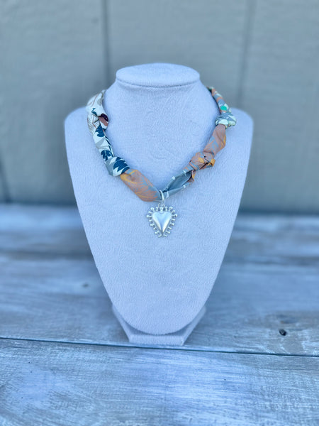 Printed Scarf Interchangeable Charm Necklace
