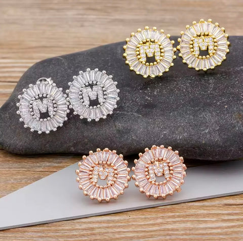 Silver Starburst Initial Earrings