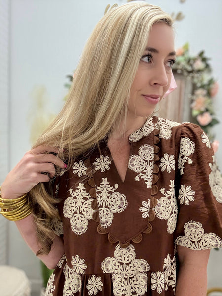 Darling Moment Printed Dress- Walnut