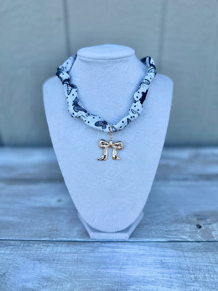 Printed Scarf Interchangeable Charm Necklace