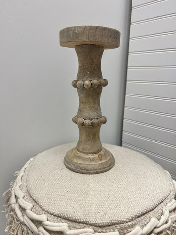 Light Grey Washed Beaded Candle Stick