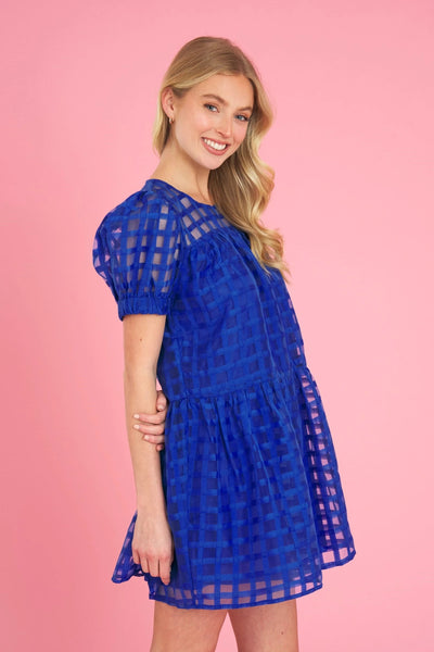 Adorably Yours Puff Sleeve Dress- Royal