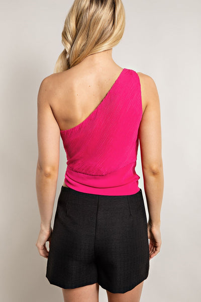 Into The Night One Shoulder Pleated Top- Pink