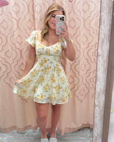 Yellow Blossoms Floral Dress