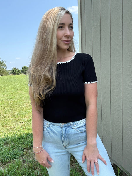 Casual Charm Scallop Trim Top