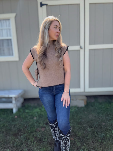 Trailside Bliss Side Tie Sweater- Mocha