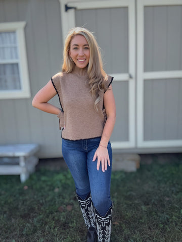 Trailside Bliss Side Tie Sweater- Mocha