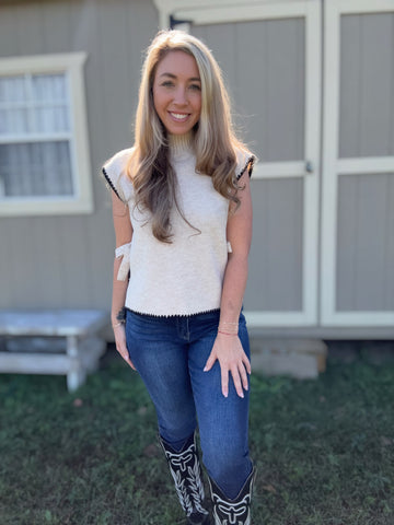 Trailside Bliss Side Tie Sweater- Oatmeal