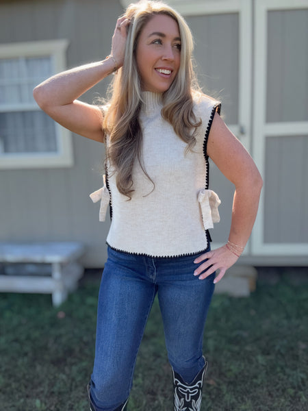 Trailside Bliss Side Tie Sweater- Oatmeal