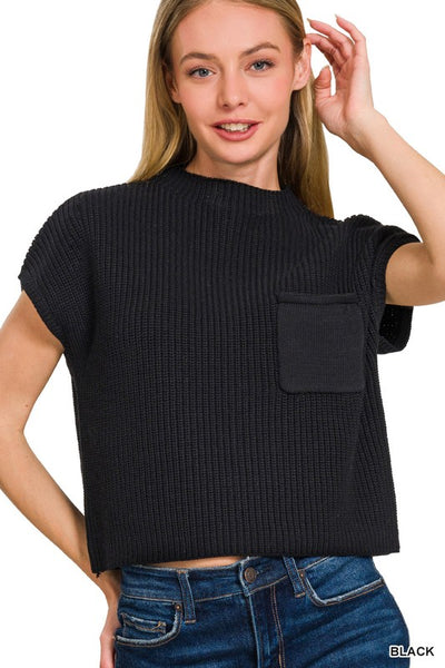 Cafe Cutie Mock Neck Crop Sweater