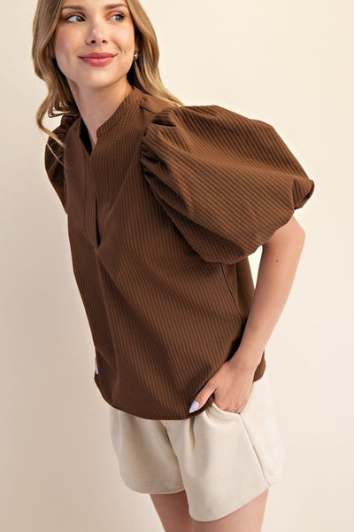 Elevate Puff Sleeve Top- Brown