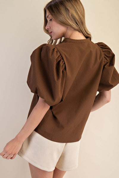 Elevate Puff Sleeve Top- Brown