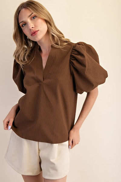 Elevate Puff Sleeve Top- Brown