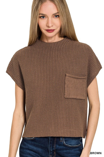 Cafe Cutie Mock Neck Crop Sweater