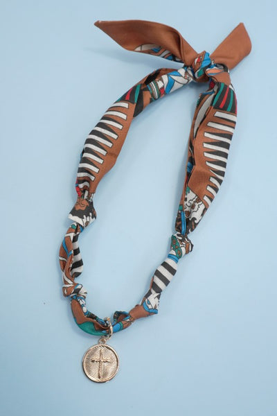 Printed Scarf Interchangeable Charm Necklace