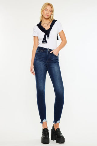 Kan Can Fray Hem Dark Skinny Jeans