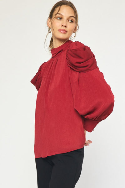 Flirty Nature High Neck Top- Red
