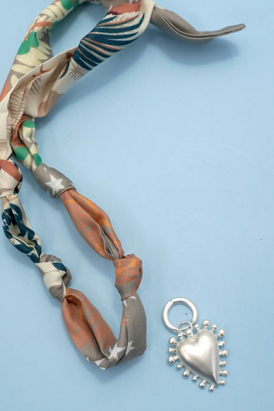 Printed Scarf Interchangeable Charm Necklace