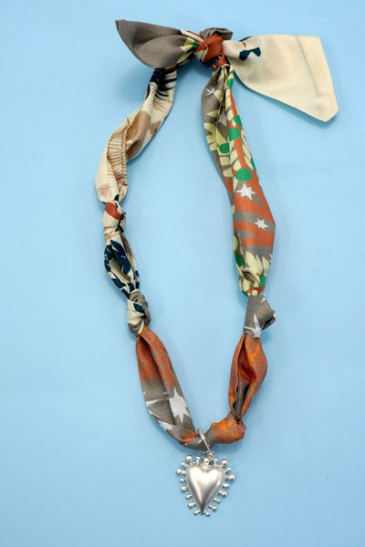 Printed Scarf Interchangeable Charm Necklace