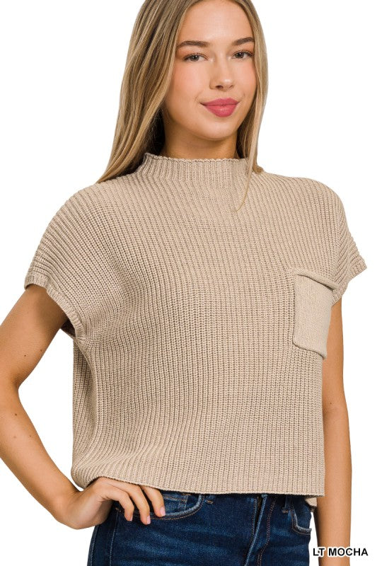Cafe Cutie Mock Neck Crop Sweater
