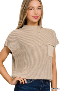 Cafe Cutie Mock Neck Crop Sweater