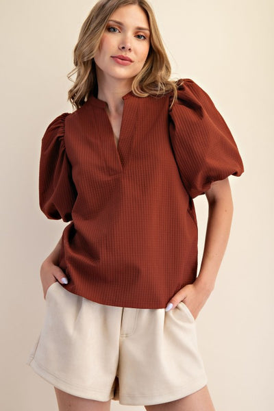 Elevate Puff Sleeve Top- Rust
