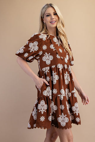 Darling Moment Printed Dress- Walnut