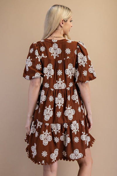 Darling Moment Printed Dress- Walnut