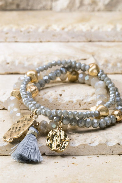 Tassel & Charms Bead Bracelet Set