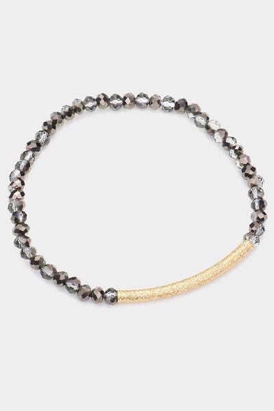 Faceted Bead Textured Metal Stretch Bracelet