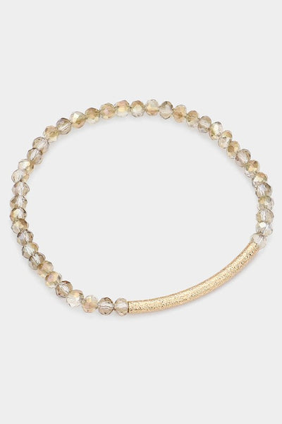 Faceted Bead Textured Metal Stretch Bracelet