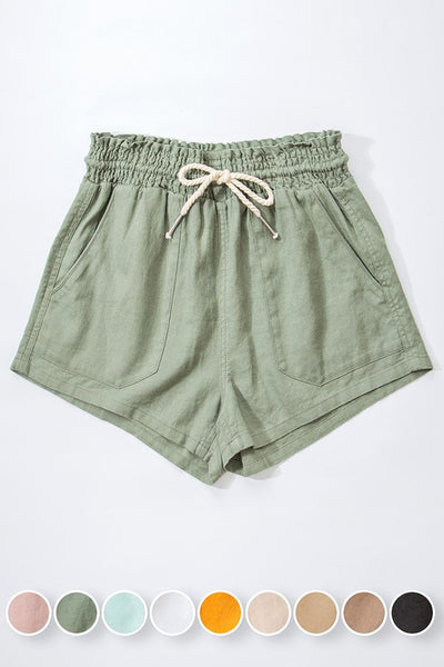 Breezy Vibes Drawstring Linen Shorts